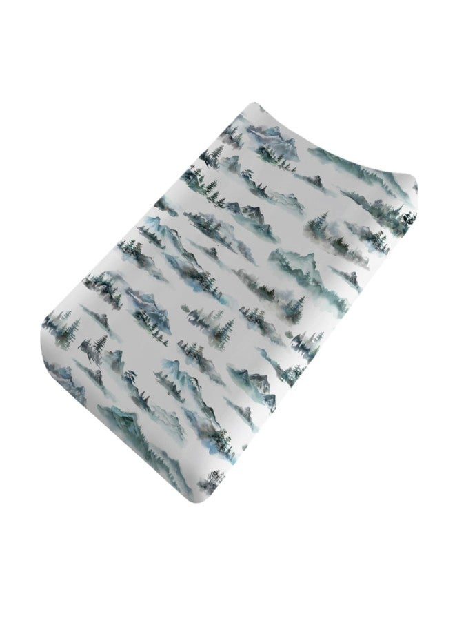 KASTLEE Watercolor Misty Forest Painting Baby Changing Table Pad Covers for Boy Girl 32''x16'' Mountain Foggy Fitted Changing Table Sheets Soft Breathable Diaper Changing Table Mats Covers - Image 1